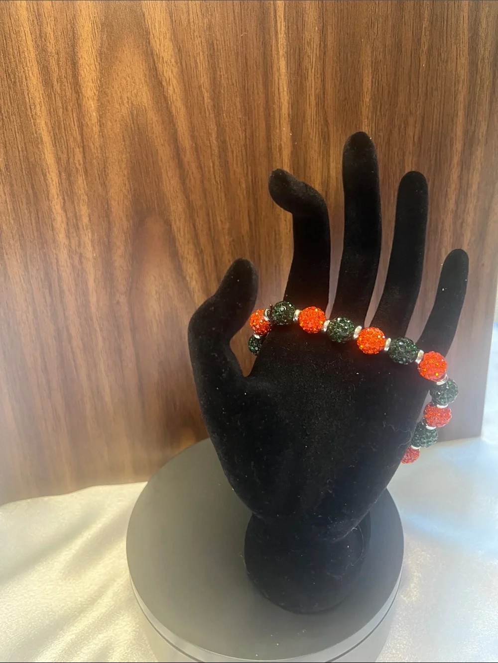 Orange and Dark Green Rhinestone Beaded Bracelet